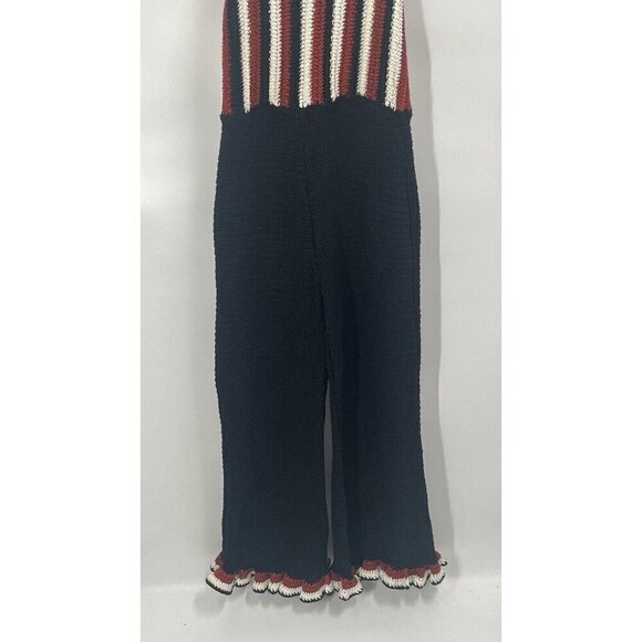 Zara Crochet Knit Ruffle Jumpsuit Sz M NWT Black - Picture 8 of 11